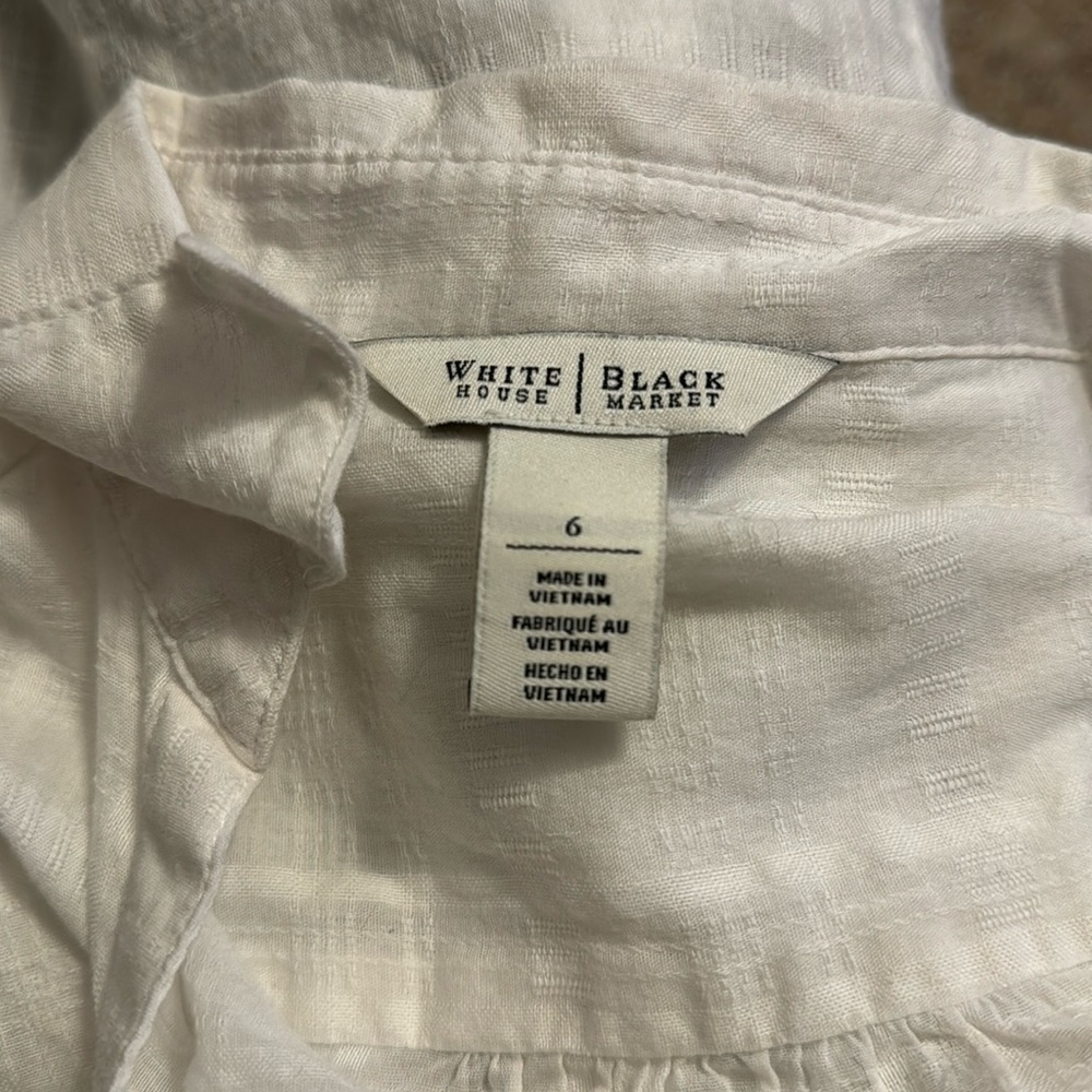 White House Black Market sheer long sleeve white button down - Picture 6 of 7